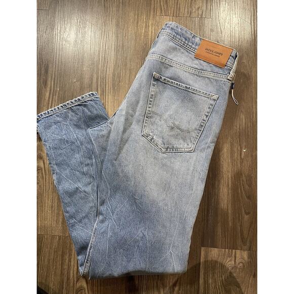 Jack & Jones Jeans Mens 38x32 Slim Fit Mike Light Wash Blue Straight Button - Picture 6 of 7